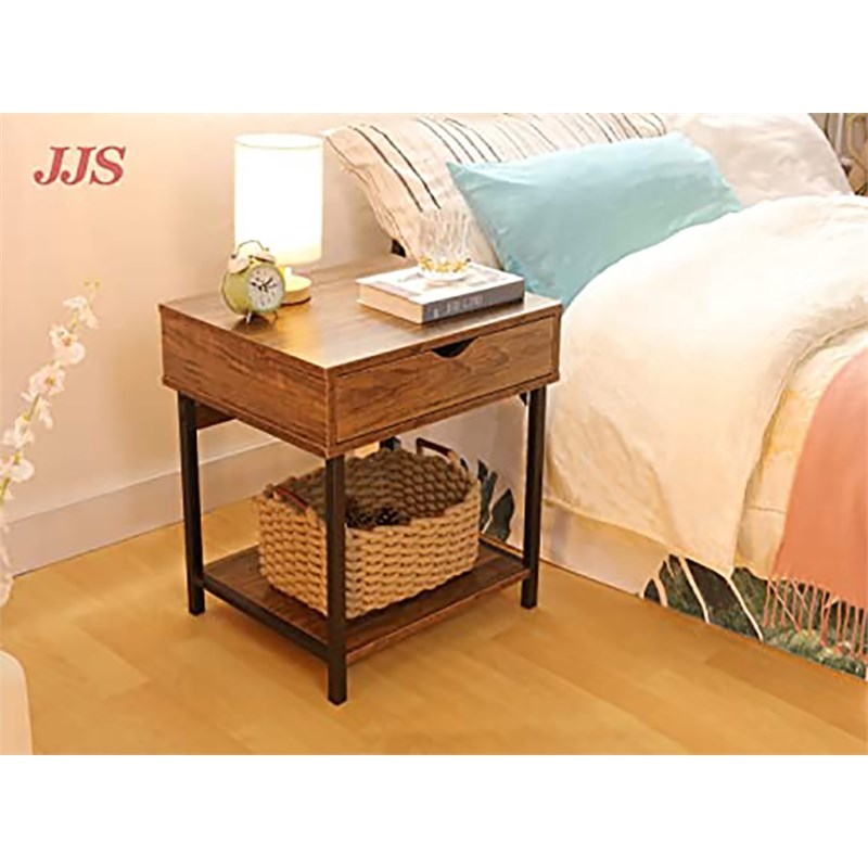 Pemberly Row Wood Side End Table with Drawer and Storage Shelves in Brown