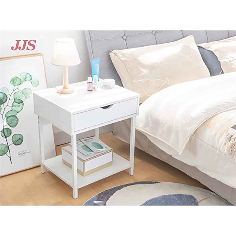 Pemberly Row Wood Side End Table with Drawer and Storage Shelves in White