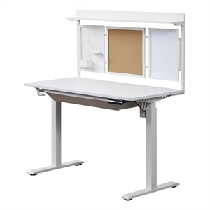 Pemberly Row 48&quot Electric Wood Standing Desk with Back Borad and Drawer White