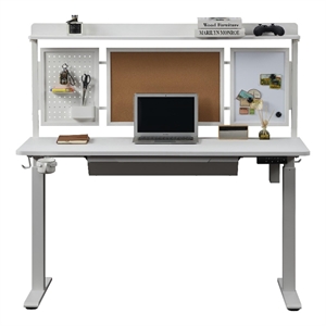 Pemberly Row 55&quot Electric Wood Standing Desk with Back Borad and Drawer White