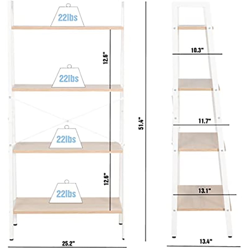 Pemberly Row 4-Tier Wood Display Bookcase with Storage Rack Shelf in Oak/White