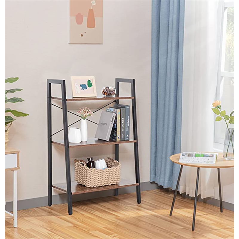 Pemberly Row 3-Tier Wood Display Bookcase with Storage Rack Shelf in Brown