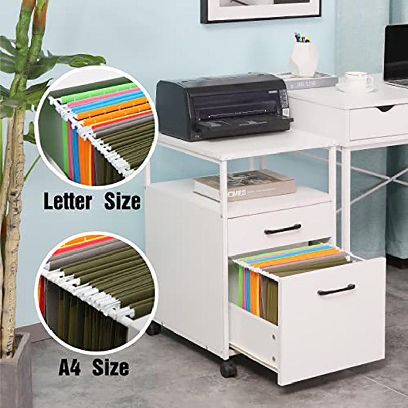 Pemberly Row Mobile Open Shelf Home Office Filing Cabinet Printer Stand in White