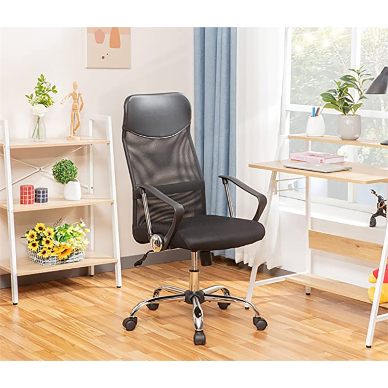 Pemberly Row Metal Rolling Executive Chair with High Back Swivel in Black