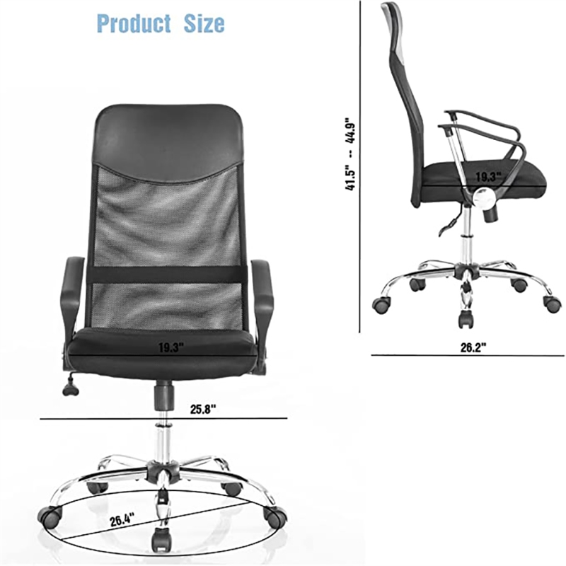 Pemberly Row Metal Rolling Executive Chair with High Back Swivel in Black