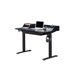 Pemberly Row 48&quot Electric Wood Standing Desk with Hutch and Drawer in Black