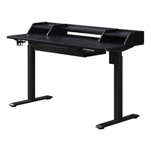 Pemberly Row 55&quot Electric Wood Standing Desk with Hutch and Drawer in Black