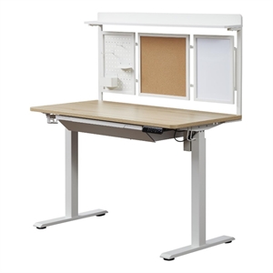 Pemberly Row 48&quot Wood Standing Desk with Back Borad and Drawer Natural/White