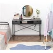 Pemberly Row Large Writing Desk with Drawer USB Ports Charging Station in Black