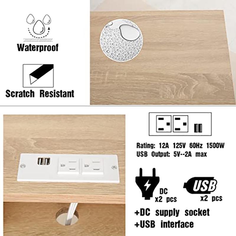 Pemberly Row Writing Desk w/ Drawer USB Ports Charging Station in Oak/White