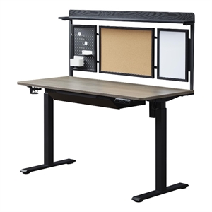 Pemberly Row 55&quot Electric Wood Standing Desk with Back Borad and Drawer Gray Oak