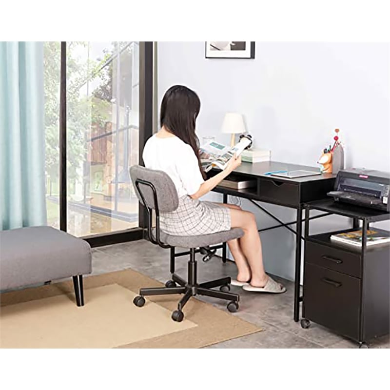 Pemberly Row Low Back Velvet Fabric Armless Home Office Computer Chair in Gray