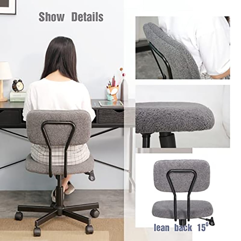 Pemberly Row Low Back Velvet Fabric Armless Home Office Computer Chair in Gray