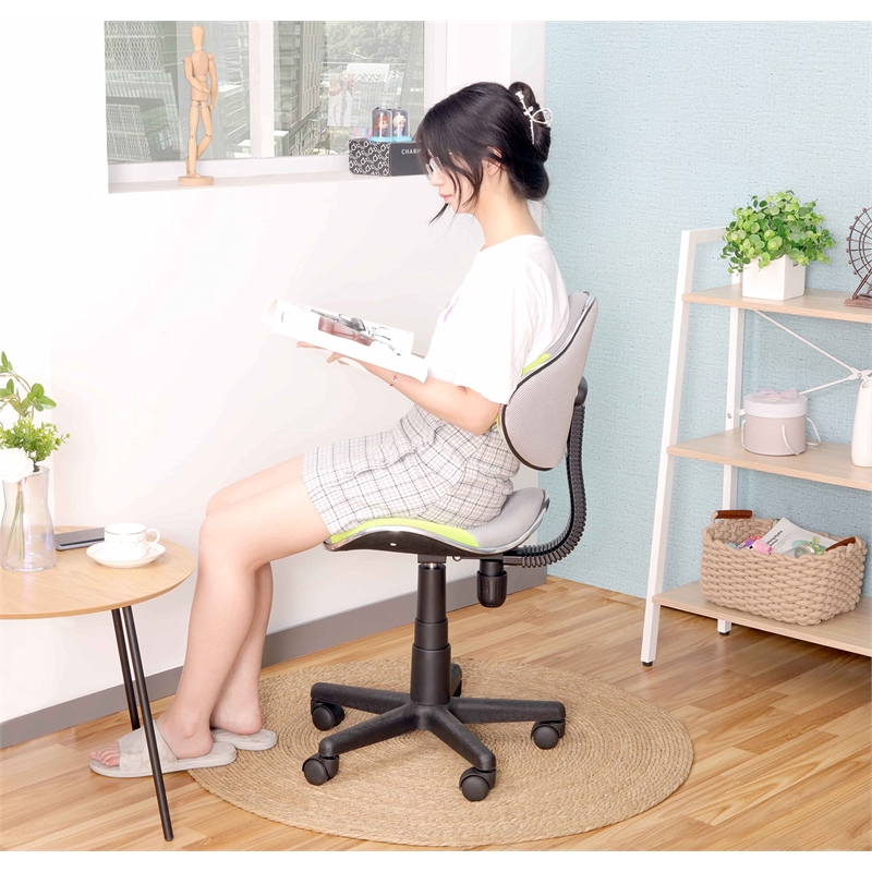 Pemberly Row Low Back Computer Executive Chair w/ Large Base & Pads - Green/Gray