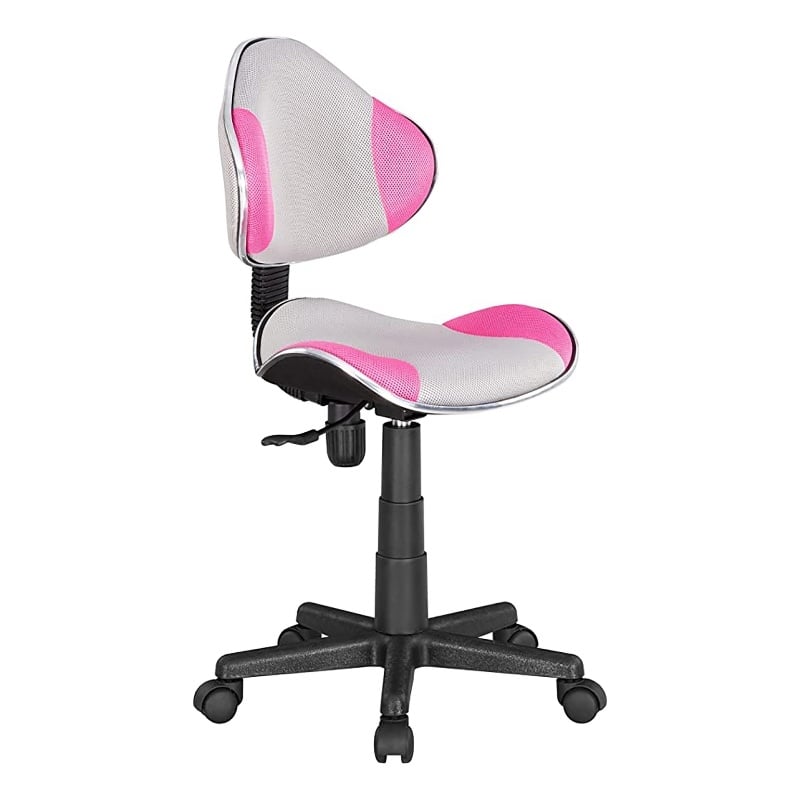 Pemberly Row Low Back Computer Executive Chair w/ Large Base & Pads in Pink/Gray