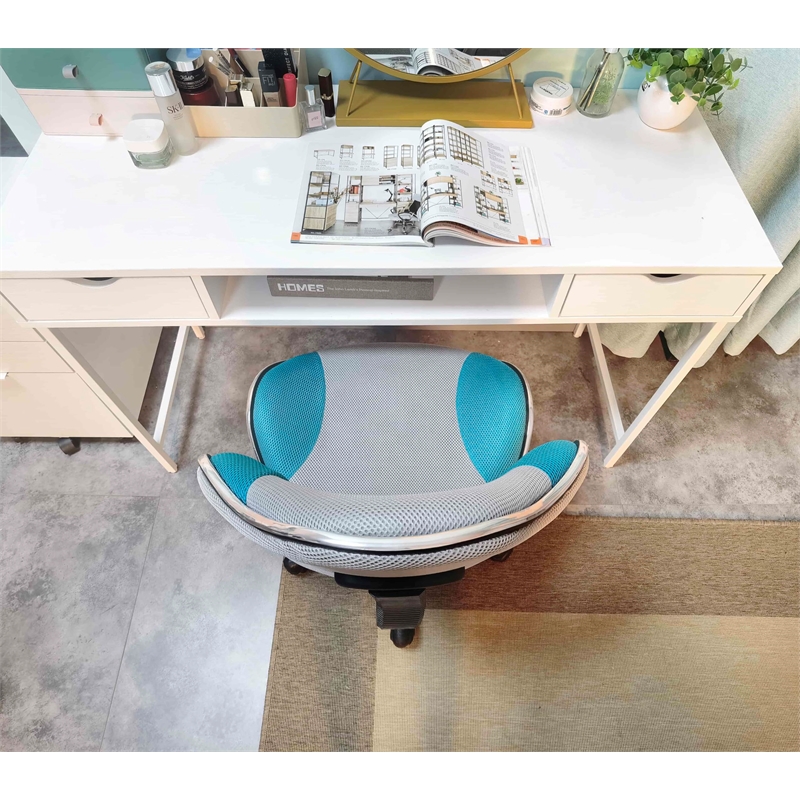 Pemberly Row Low Back Computer Executive Chair w/ Large Base and Pads in Blue