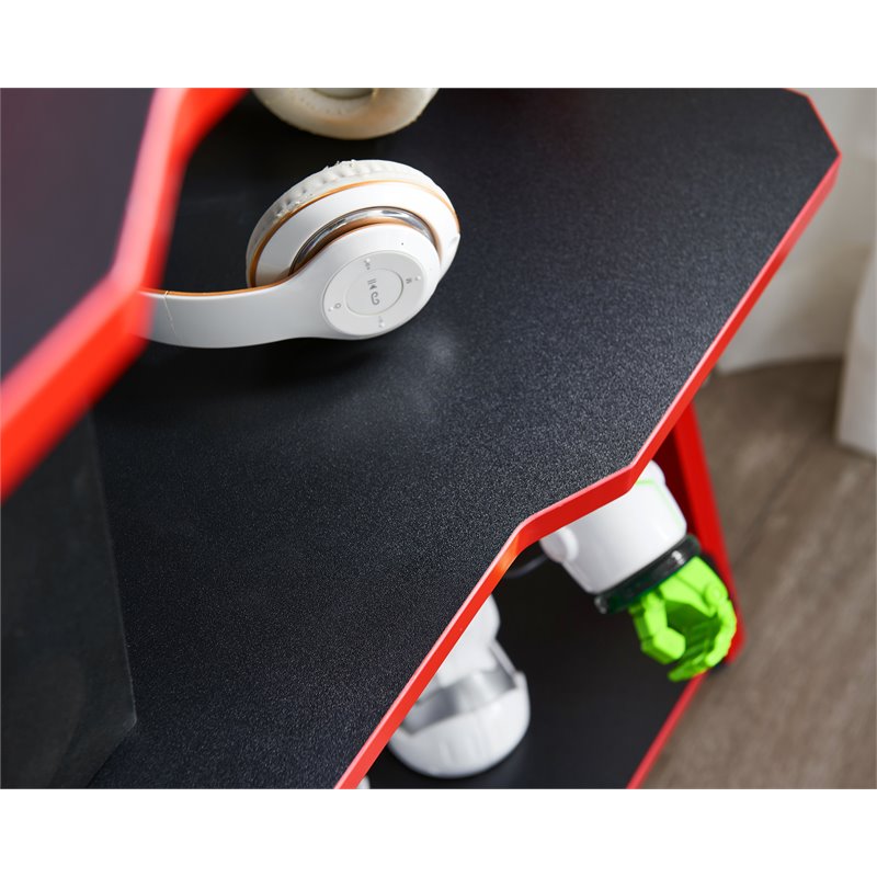 Pemberly Row 3-Tier Engineered Wood & Metal Gaming Console Storage Shelf in Red