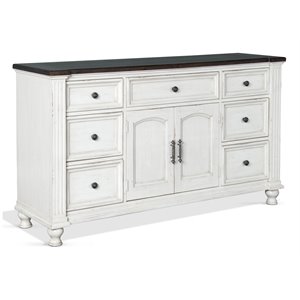 Pemberly Row Wood Farmhouse 68&quot Dresser in White/Dark Brown Finish