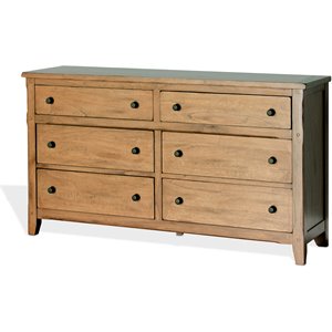 Pemberly Row 64&quot Petite Traditional Wood Double Dresser in Rustic Oak