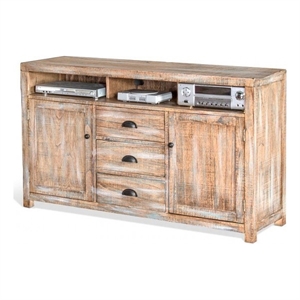 Pemberly Row Farmhouse 60&quot Solid Wood TV Stand in Weathered Brown
