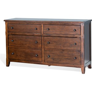 Pemberly Row 64&quot Petite Traditional Wood Double Dresser in Chocolate