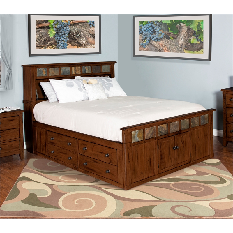 Pemberly Row Farmhouse Queen Storage Panel Bed in Dark Chocolate