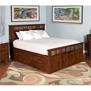 Pemberly Row Farmhouse Queen Storage Panel Bed in Dark Chocolate