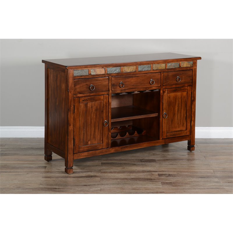 Pemberly Row Adjustable Shelf Farmhouse Wood Buffet in Dark Chocolate