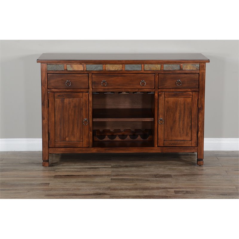 Pemberly Row Adjustable Shelf Farmhouse Wood Buffet in Dark Chocolate