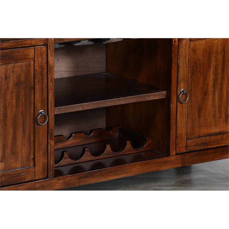 Pemberly Row Adjustable Shelf Farmhouse Wood Buffet in Dark Chocolate