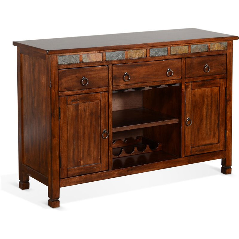 Pemberly Row Adjustable Shelf Farmhouse Wood Buffet in Dark Chocolate