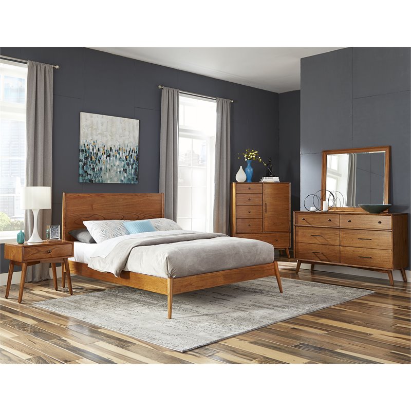 Pemberly Row Wood Contemporary Full Panel Bed in Cinnamon Finish