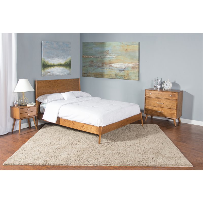 Pemberly Row Wood Contemporary Queen Panel Bed in Cinnamon Finish