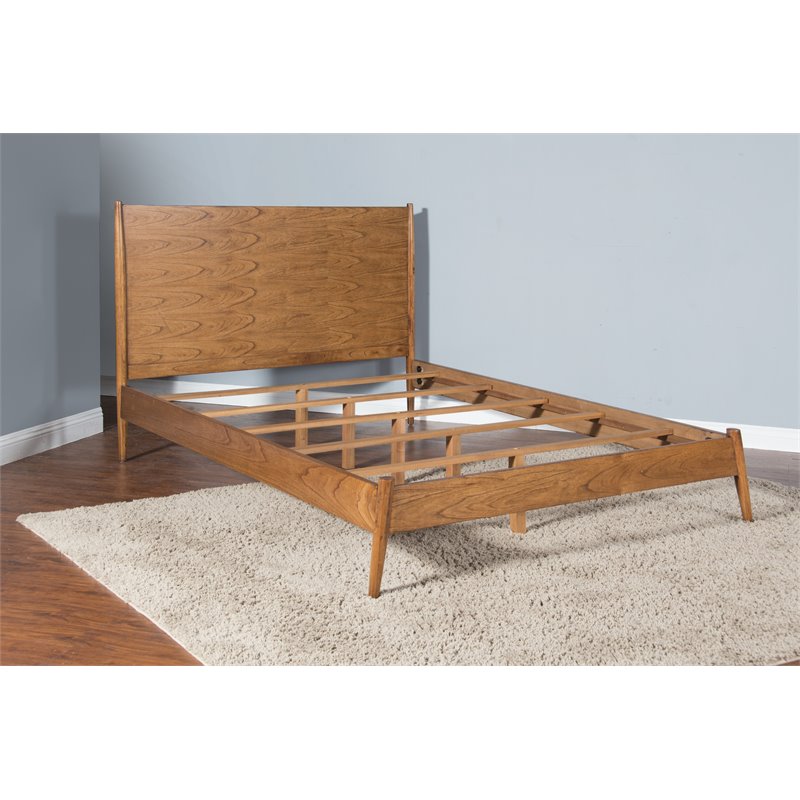 Pemberly Row Wood Contemporary Queen Panel Bed in Cinnamon Finish