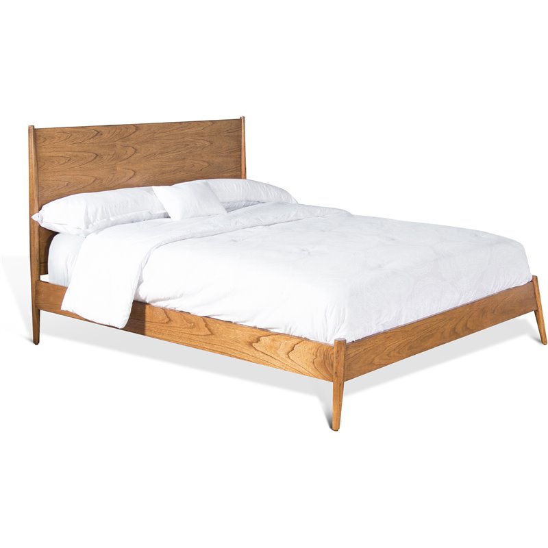 Pemberly Row Wood Contemporary Queen Panel Bed in Cinnamon Finish