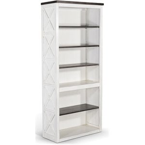 Pemberly Row European Cottage 75.5&quot Farmhouse Wood Bookcase in Dark Brown/White