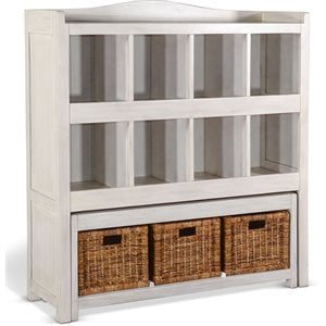 Pemberly Row 57&quot Modern Wood Storage Bookcase and Bench in Marble White
