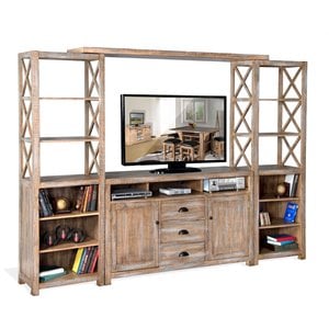 Pemberly Row 114&quot Coastal Wood Entertainment Wall in Weathered Brown