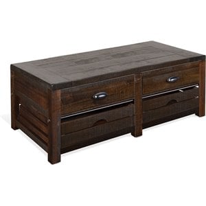 Pemberly Row 50&quot Mahogany Wood & Metal Coffee Table in Tobacco Leaf