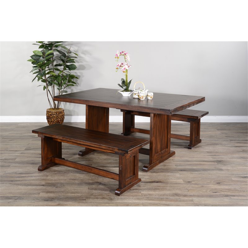 Pemberly Row Farmhouse Mahogany Wood Nook Side Bench in Medium Brown