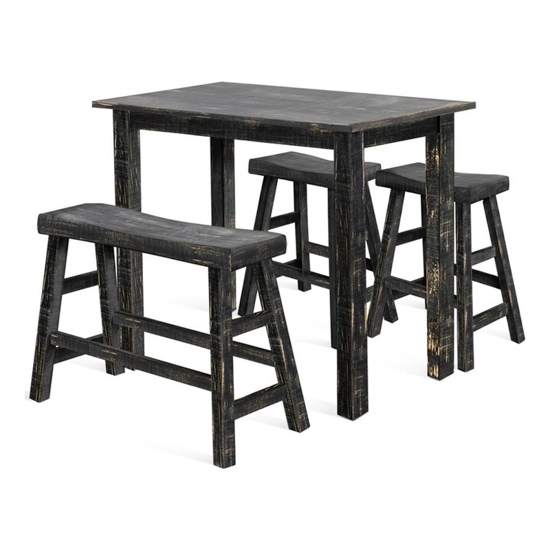 Pemberly Row Contemporary Wood Coastal Black Finish Sand Counter Table