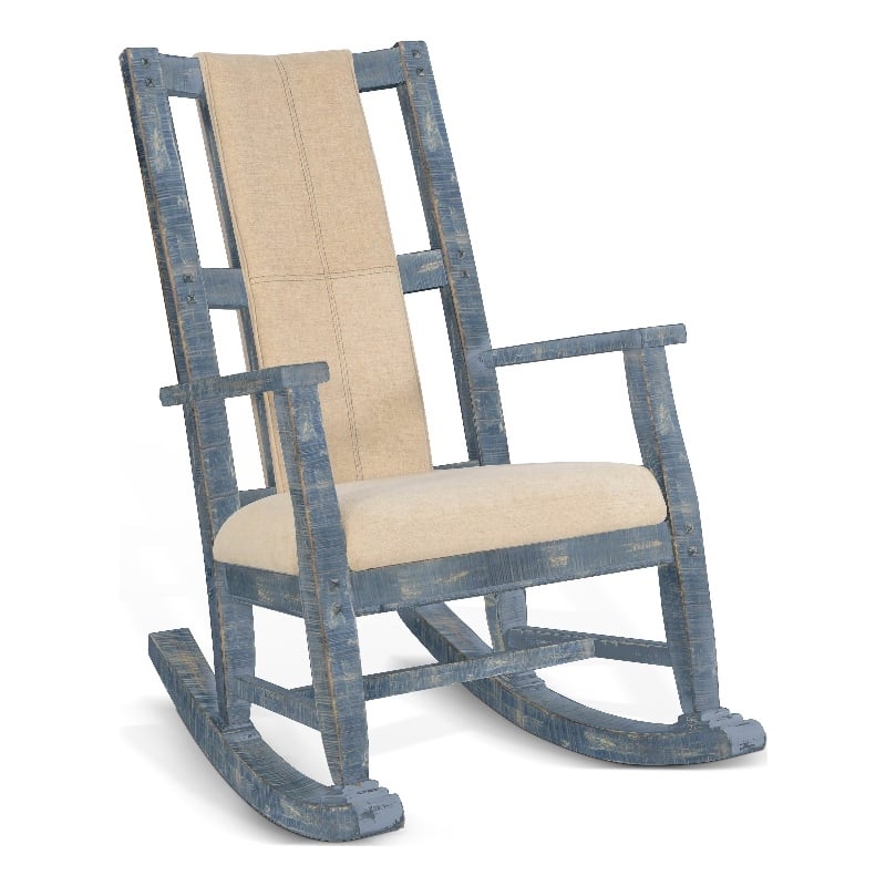 Pemberly Row Mahogany Rocking Chair with Cushion Seat & Back in Blue