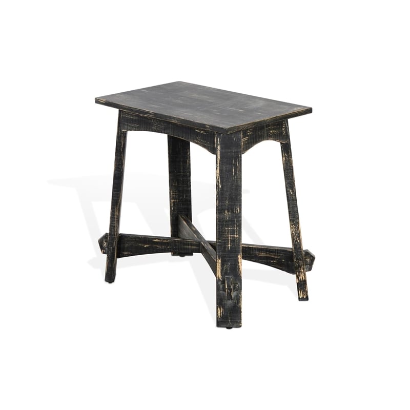 Pemberly Row Farmhouse Mahogany Wood Chair Side Table in Black Sand
