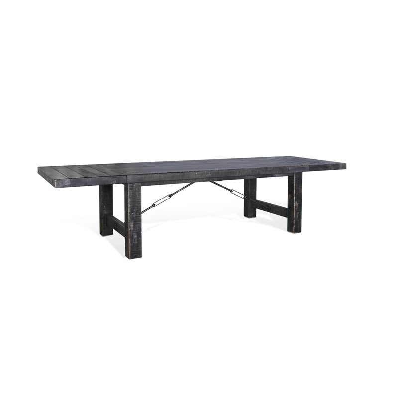 Pemberly Row Farmhouse Mahogany Wood Extension Table in Black Sand