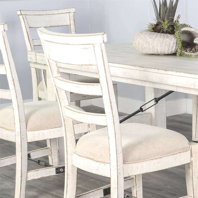 Pemberly Row Farmhouse Mahogany Wood Extension Table in White Sand