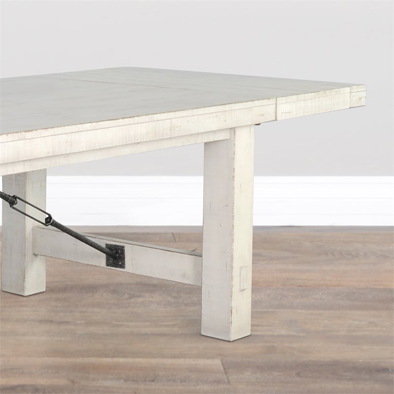 Pemberly Row Farmhouse Mahogany Wood Extension Table in White Sand