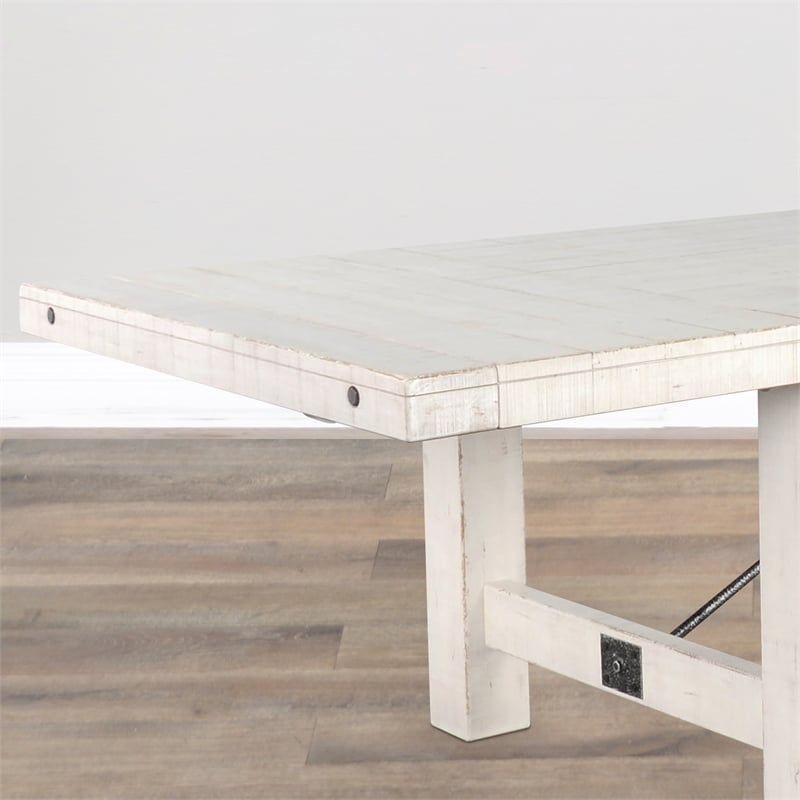 Pemberly Row Farmhouse Mahogany Wood Extension Table in White Sand