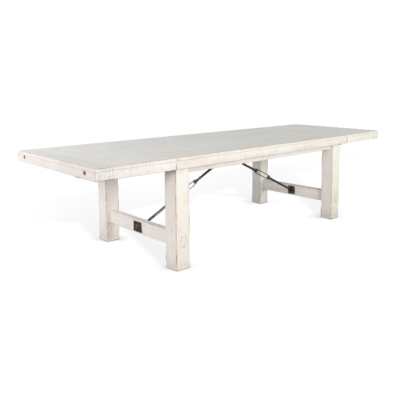 Pemberly Row Farmhouse Mahogany Wood Extension Table in White Sand