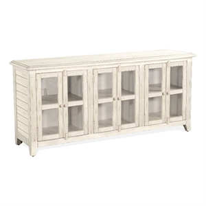 Pemberly Row 70&quot Farmhouse Mahogany Wood TV Console in White Sand