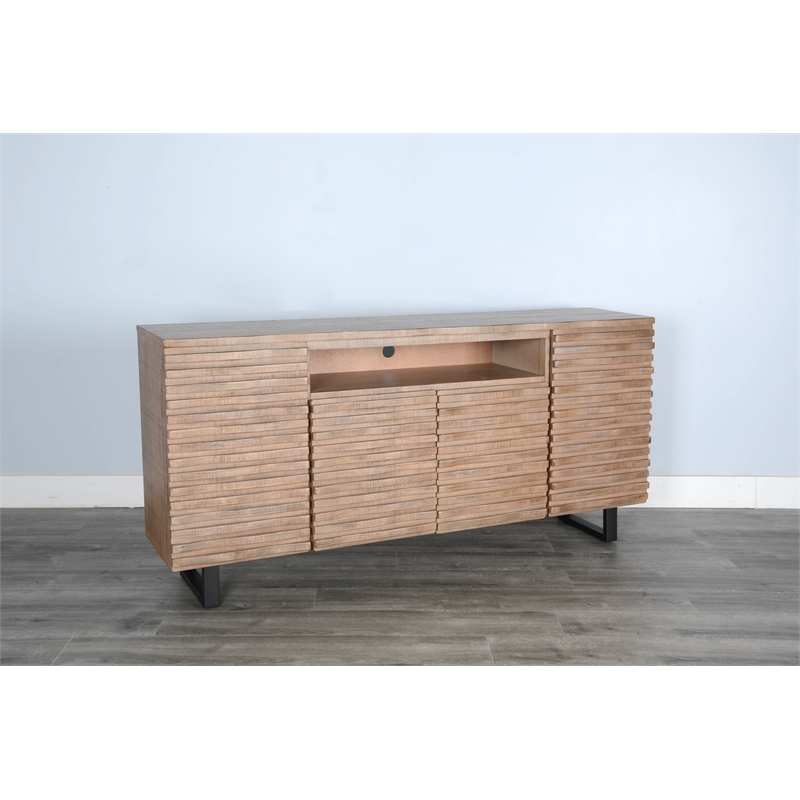 Pemberly Row Modern Mahogany Media Console Server in Light Brown